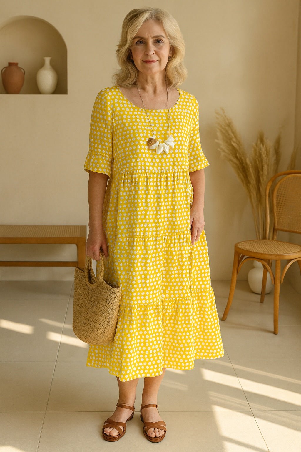 Pilar | Vestido Midi de Verano de Lunares con Volantes - Carmen Teruel