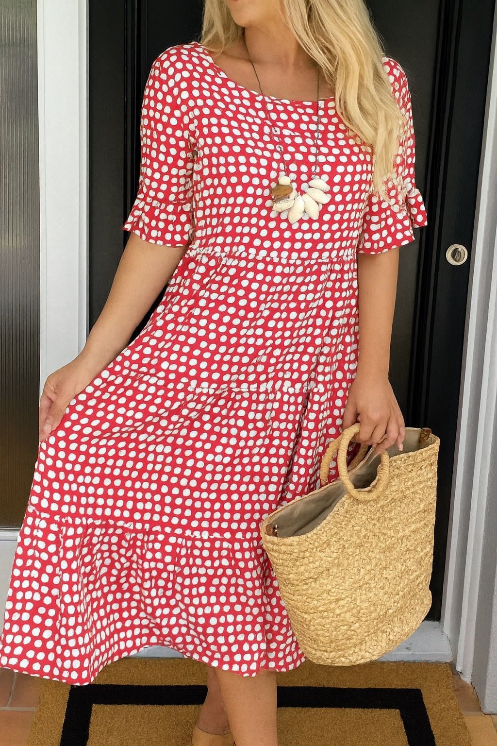 Pilar | Vestido Midi de Verano de Lunares con Volantes - Carmen Teruel