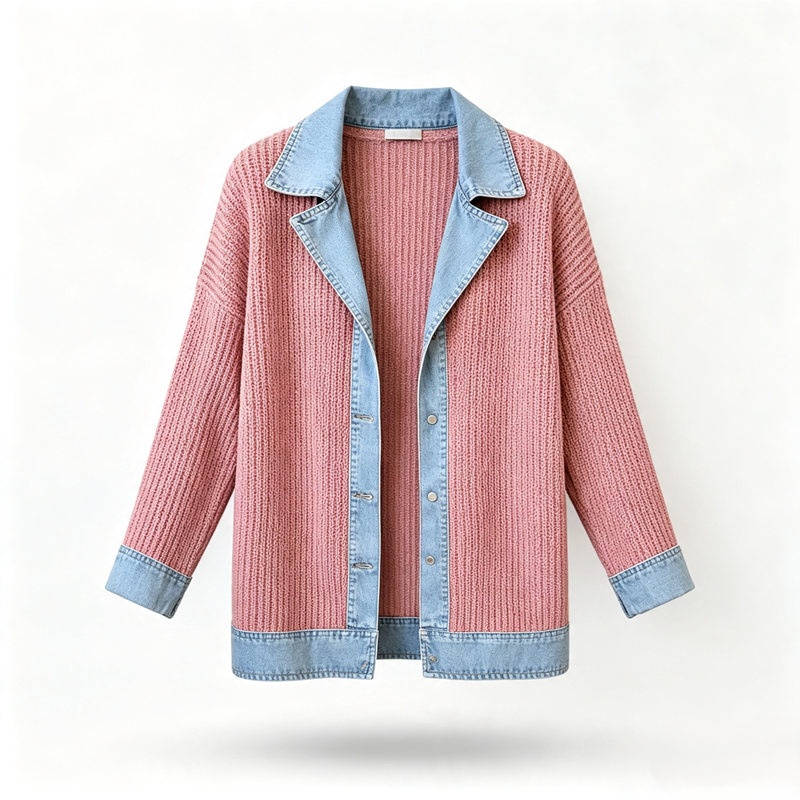 Anamartinezmadrid Verónica | Cárdigan de Punto Canalé con Solapas Vaqueras – Rosa – photo 8