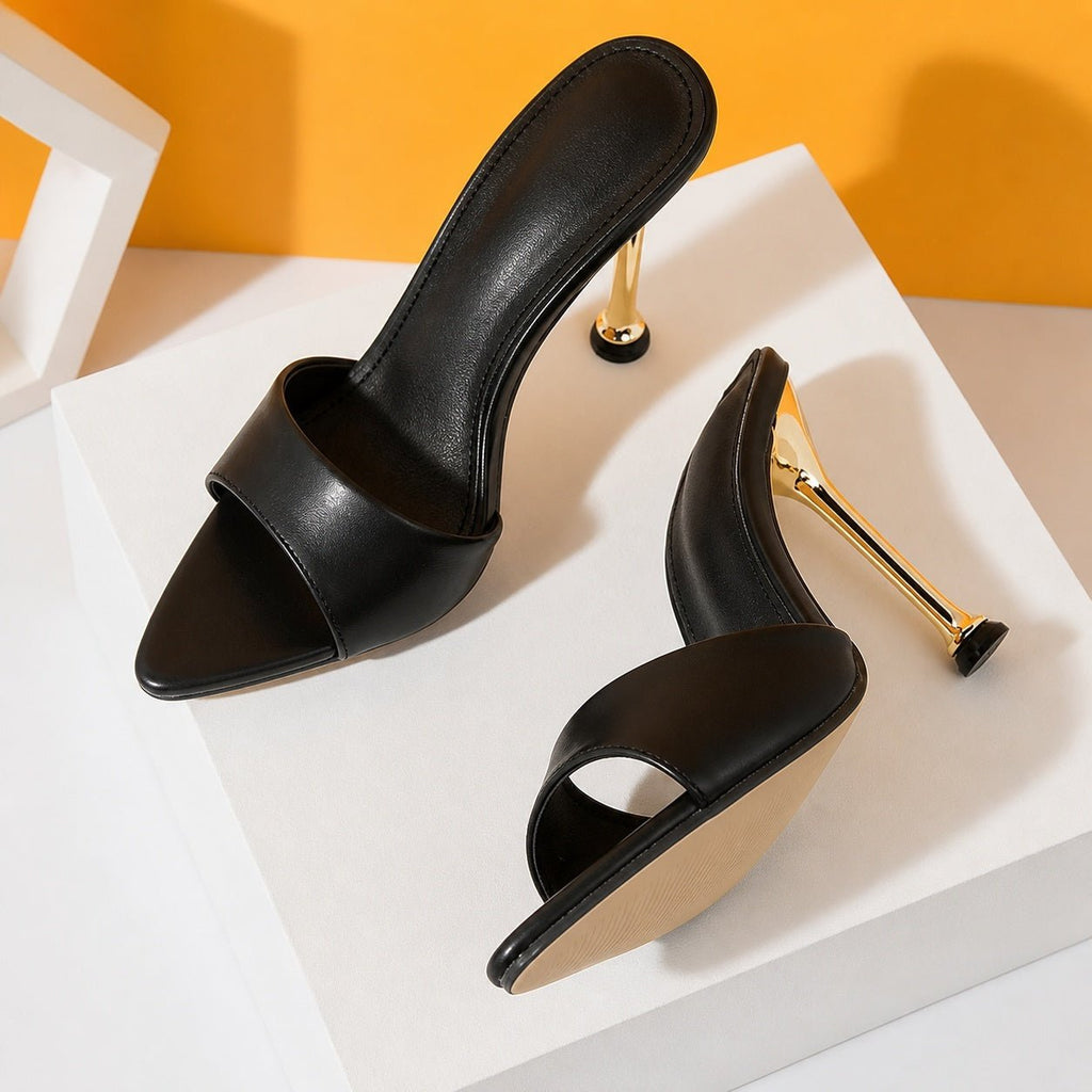Soledad | Sandalias Mule de Tacón con Tiras Transparentes - Carmen Teruel