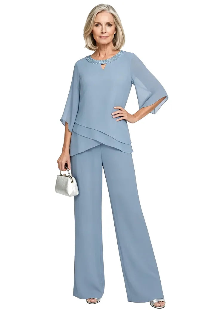 Anamartinezmadrid Matilde | Conjunto de Pantalón de Gasa para Madrina e Invitada – Azul Empolvado – photo 8
