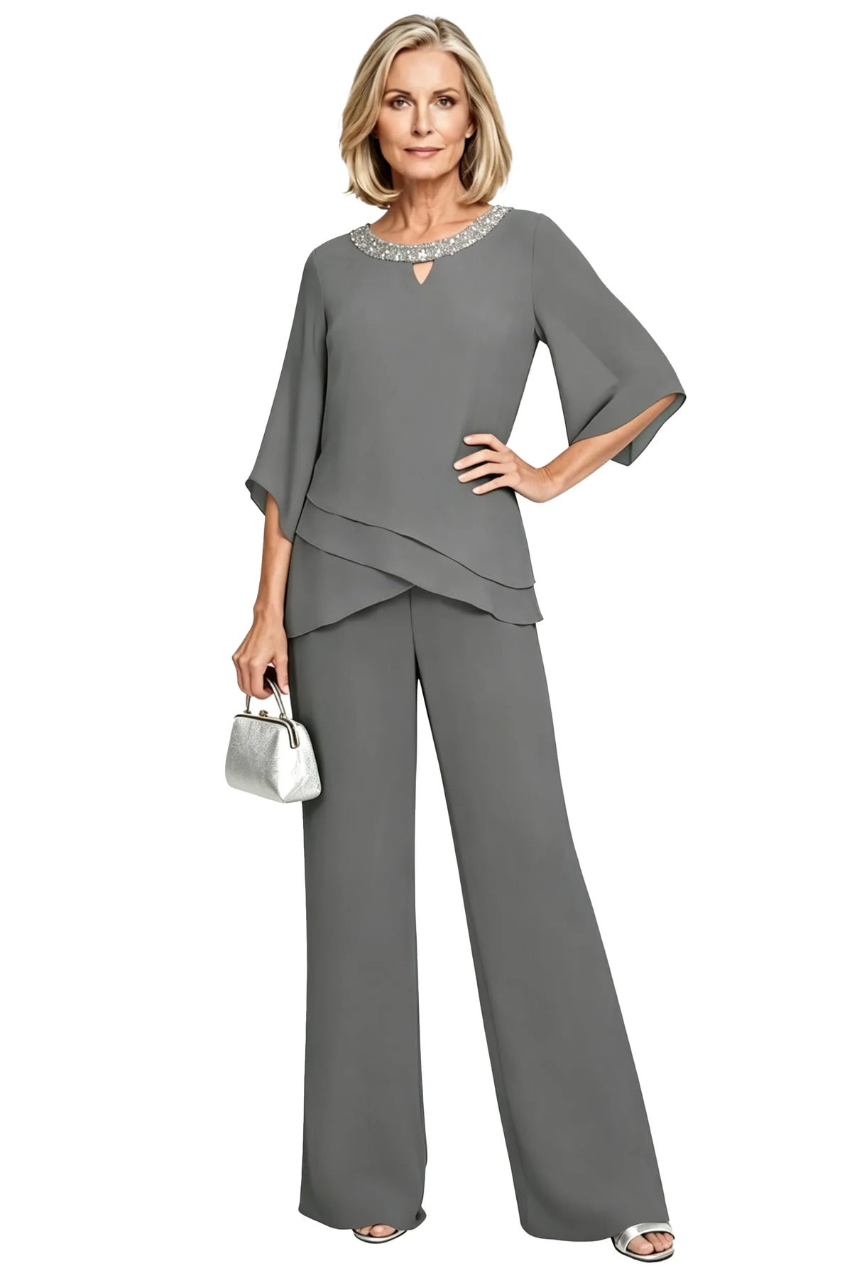 Anamartinezmadrid Matilde | Conjunto de Pantalón de Gasa para Madrina e Invitada – Gris – photo 9