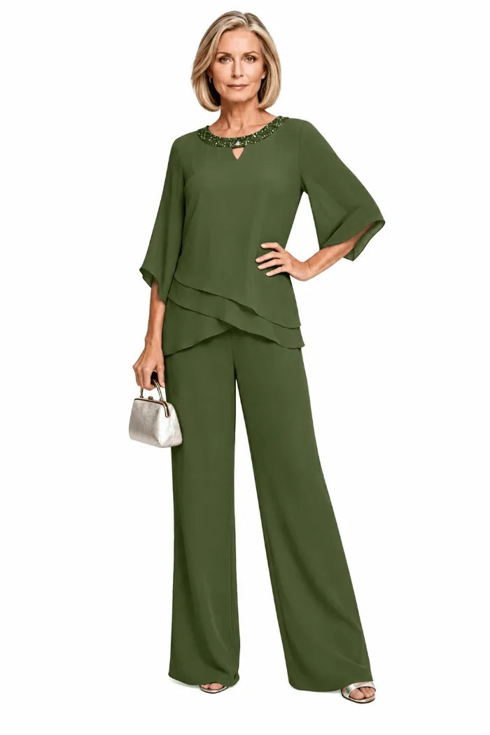 Anamartinezmadrid Matilde | Conjunto de Pantalón de Gasa para Madrina e Invitada – Verde Oliva – photo 5