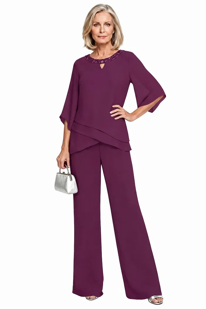 Anamartinezmadrid Matilde | Conjunto de Pantalón de Gasa para Madrina e Invitada – Ciruela – photo 11