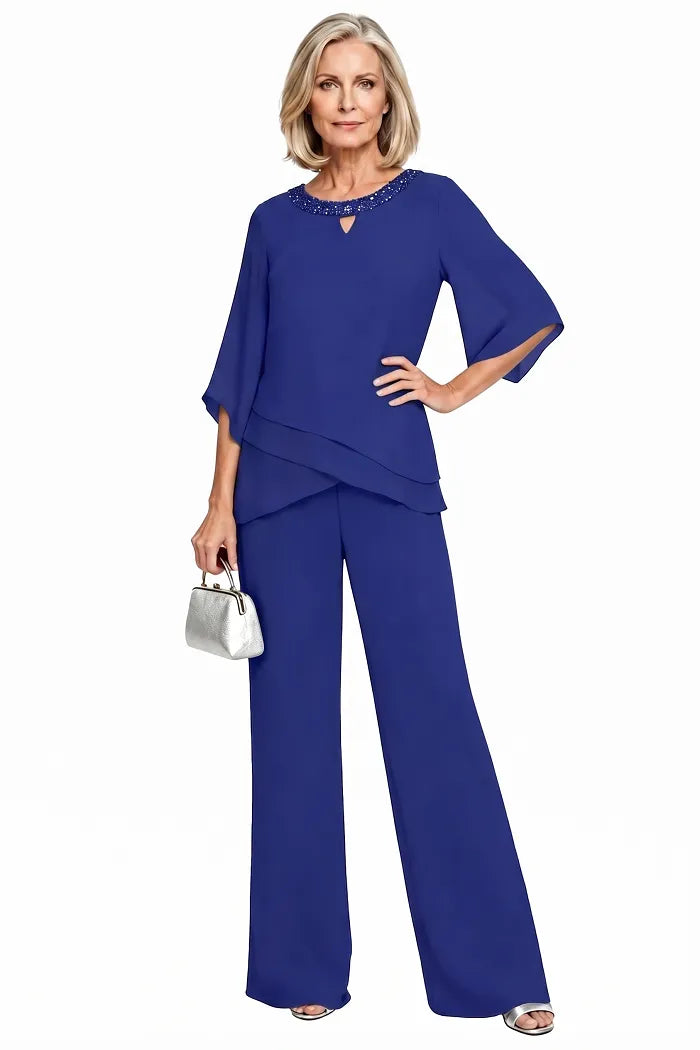 Anamartinezmadrid Matilde | Conjunto de Pantalón de Gasa para Madrina e Invitada – Azul Royal – photo 12