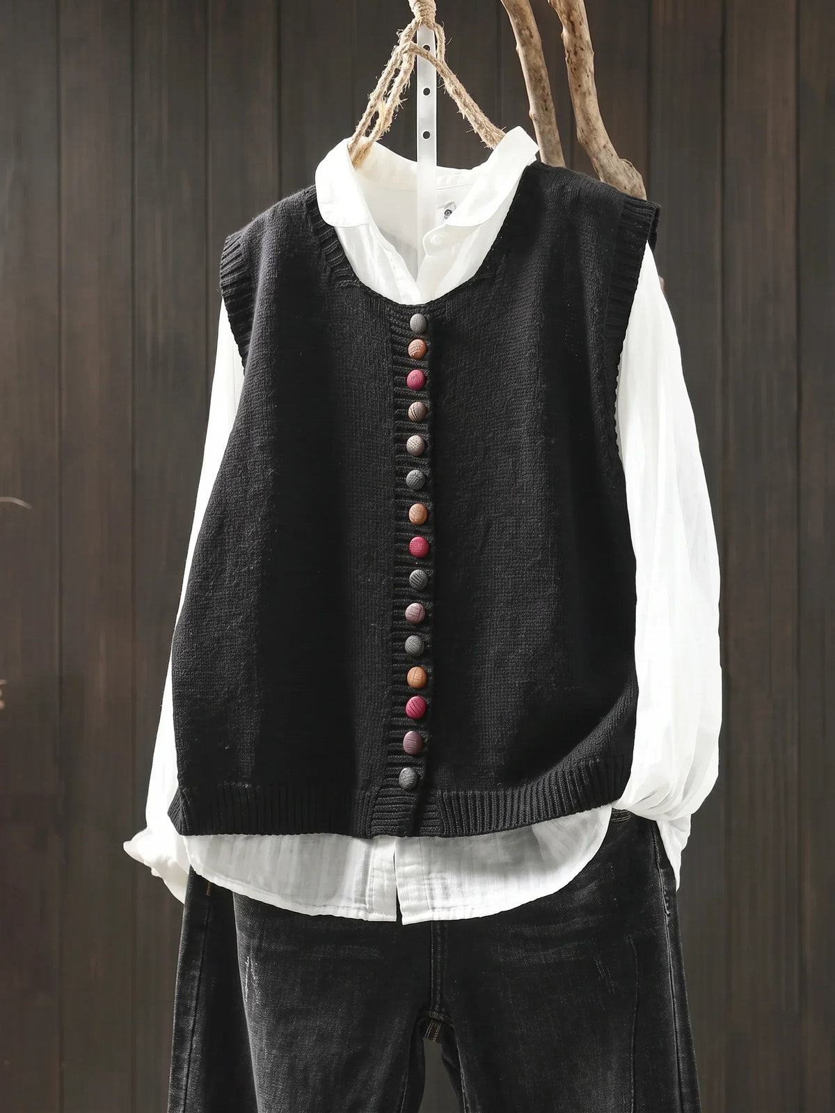 Anamartinezmadrid Sabrina | Chaleco de Punto Elegante con Botones – Negro