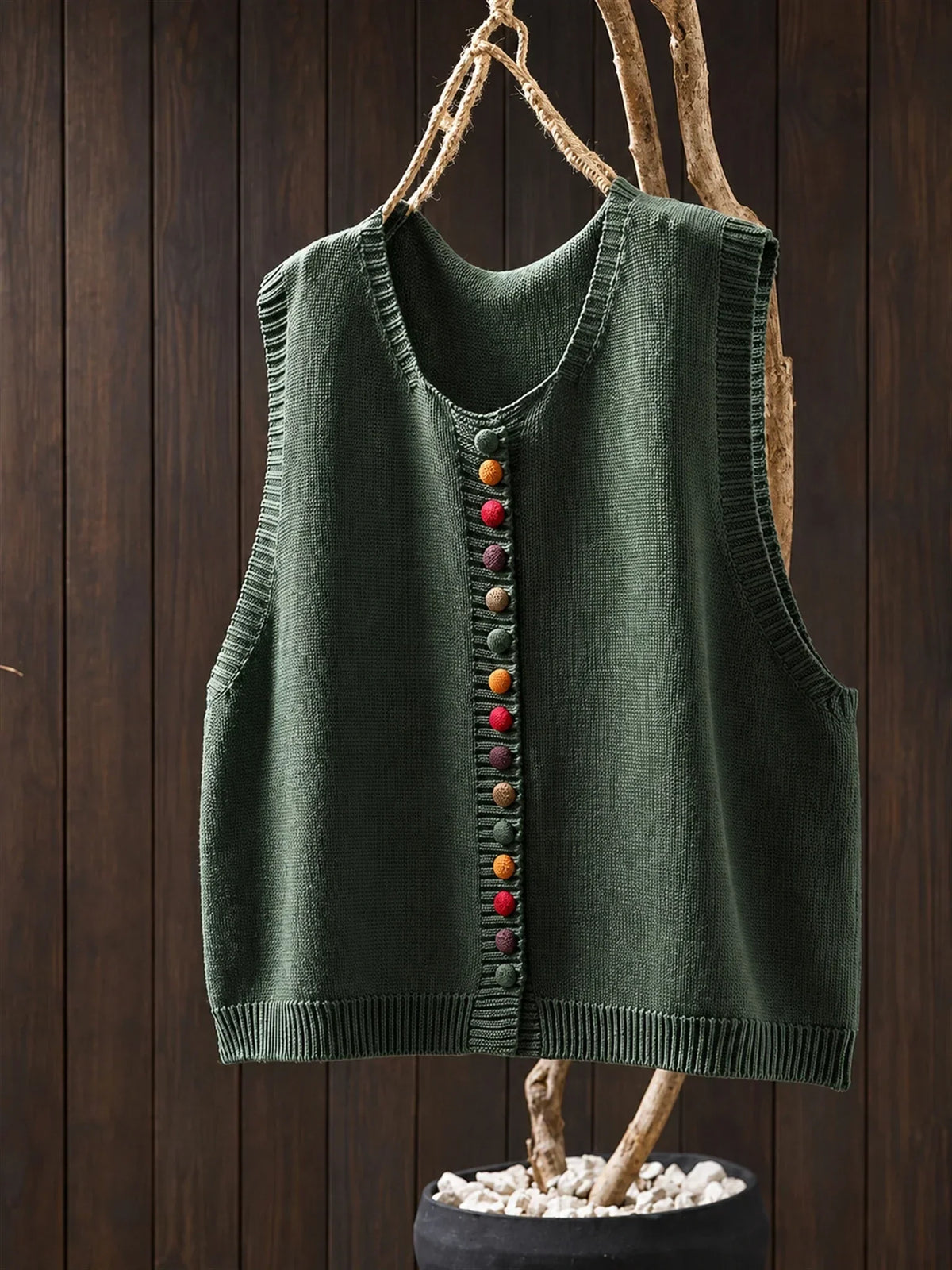 Anamartinezmadrid Sabrina | Chaleco de Punto Elegante con Botones – Verde – photo 3