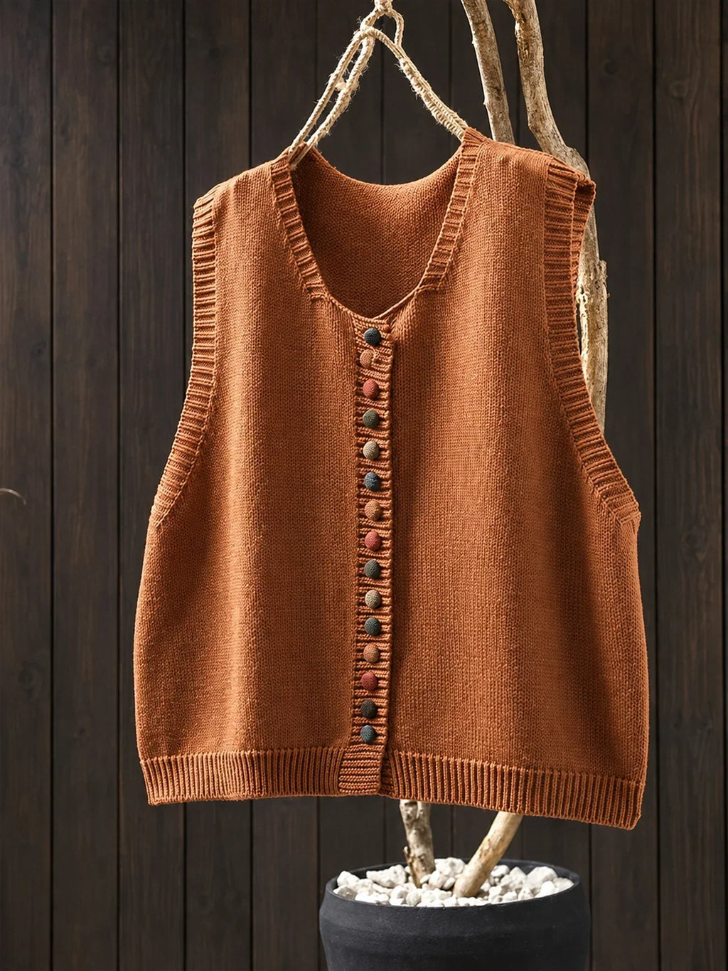 Anamartinezmadrid Sabrina | Chaleco de Punto Elegante con Botones – Naranja – photo 4