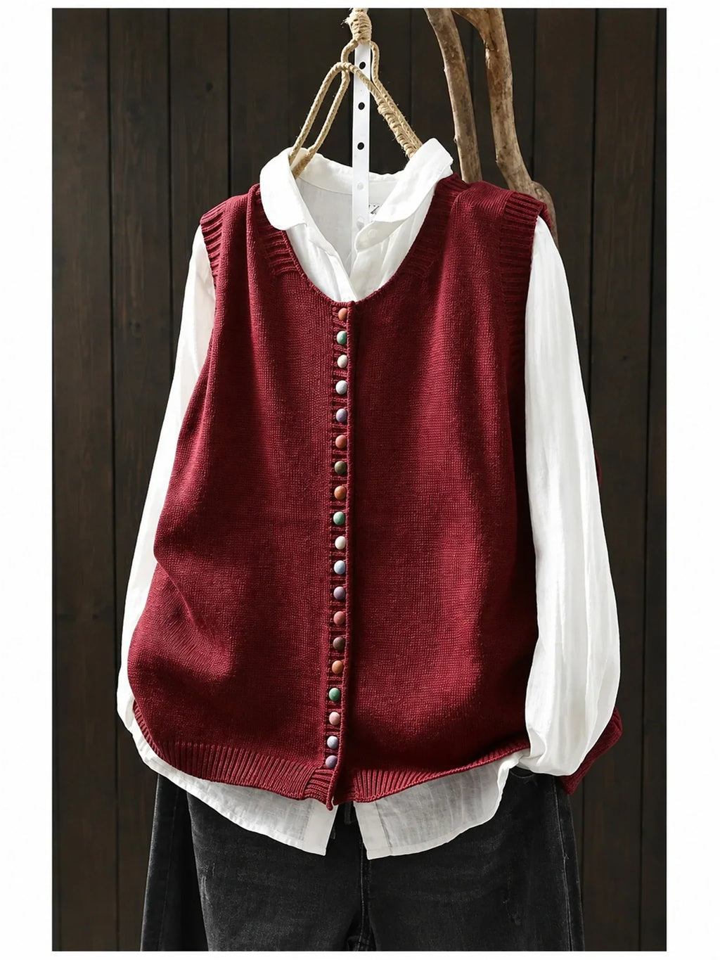 Anamartinezmadrid Sabrina | Chaleco de Punto Elegante con Botones – Rojo – photo 5