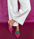 Anamartinezmadrid Eulalia | Zapatos Slingback Planos en Fucsia y Verde con Borlas
