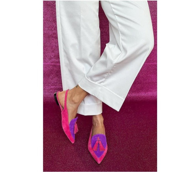 Anamartinezmadrid Zaida | Zapatos Slingback Planos en Fucsia y Morado con Borlas