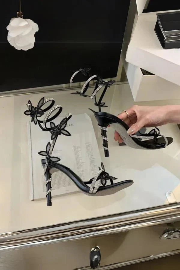 Anamartinezmadrid Sofía | Sandalias de Tacón con Correa al Tobillo Mujer Detalle Floral – photo 10