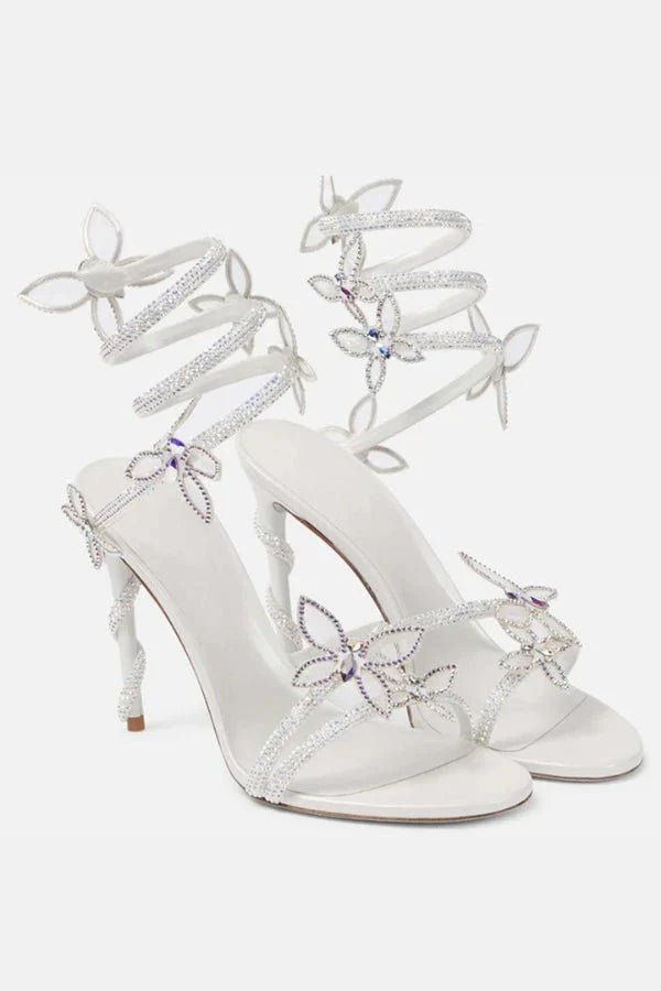 Anamartinezmadrid Sofía | Sandalias de Tacón con Correa al Tobillo Mujer Detalle Floral – Blanco – photo 3