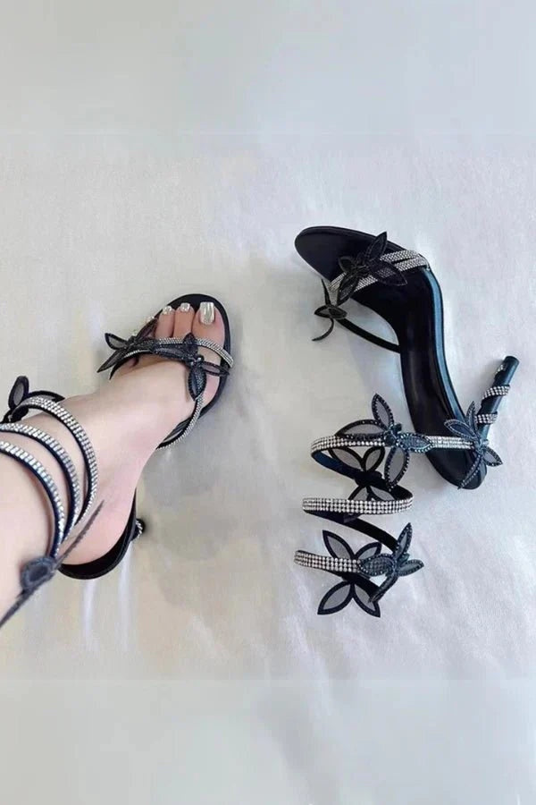 Anamartinezmadrid Sofía | Sandalias de Tacón con Correa al Tobillo Mujer Detalle Floral – Negro – photo 6