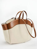 Anamartinezmadrid Soledad | Tote Bag de Lona con Detalles de Piel Mujer Grande – Beige y Marrón