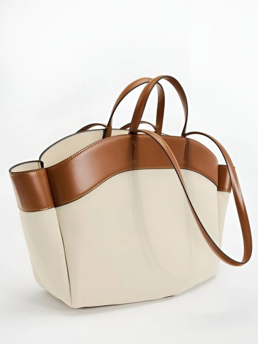 Anamartinezmadrid Soledad | Tote Bag de Lona con Detalles de Piel Mujer Grande – Beige y Marrón