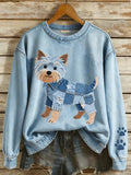 Liora Barcelona Marisol - Sudadera Hermosa de Patchwork de Yorkshire Terrier – Azul