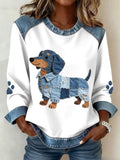 Liora Barcelona Brisa - Sudadera con Patchwork y Patrón de Dachshund – Blanco