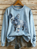 Liora Barcelona Vida - Sudadera Patchwork de Bulldog Francés – Azul