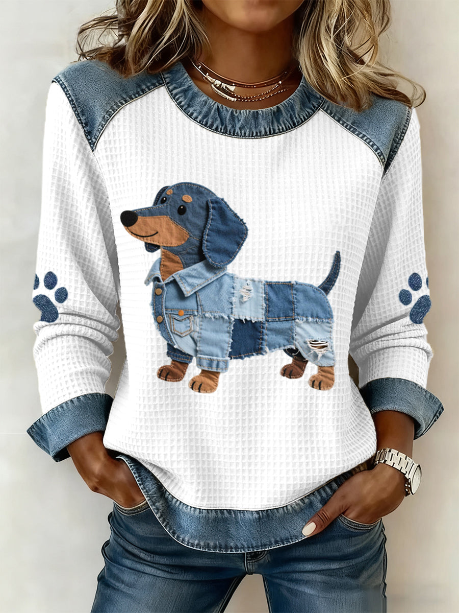 Liora Barcelona Julia - Perro Salchicha Encantador con Patchwork Denim – Blanco – photo 2