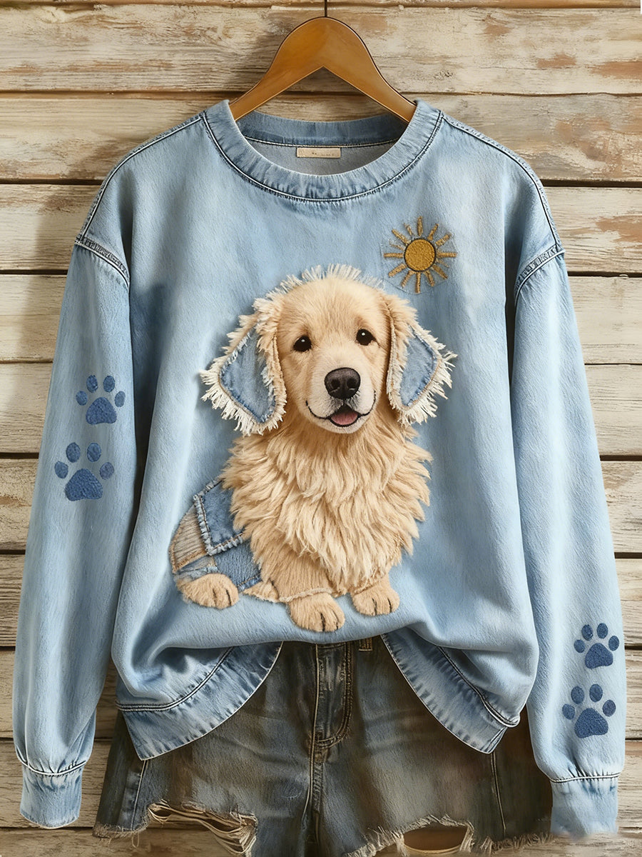 Liora Barcelona Chica - Sudadera Estilo Retro Patchwork Arte Animal Impresión Casual Comfort – Azul