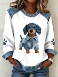 Liora Barcelona Reina - Sudadera con Capucha con Diseño de Patchwork Denim de dachshunds – Blanco