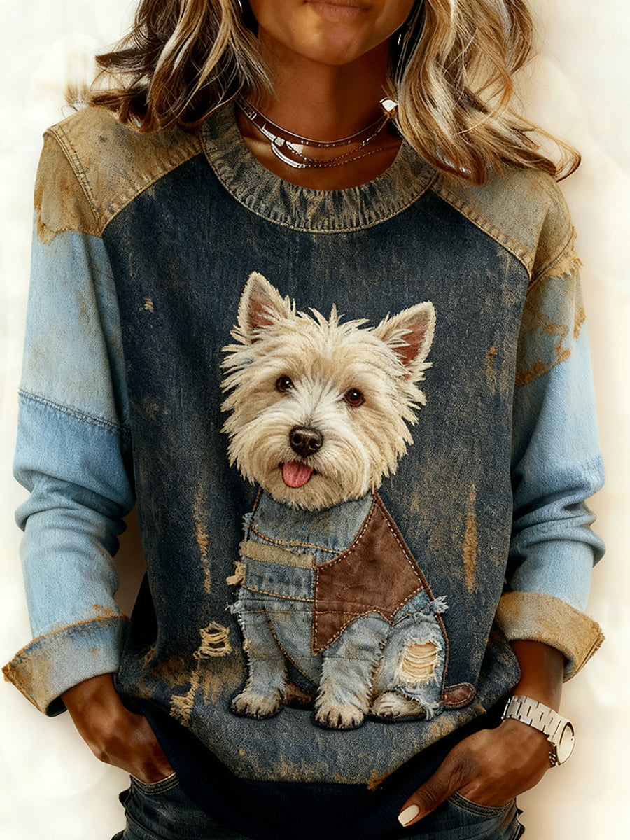 Liora Barcelona Bella - Cómoda Sudadera con Patchwork en Estilo Retro y Estampado – Denim