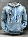 Liora Barcelona Paco - Sudadera con Capucha de Patchwork Estilo Bulldog Francés para Hombre – Azul