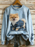 Liora Barcelona Perla - Sudadera Estilo Retro Patchwork Arte Animal Impresión Casual Comfort – Azul