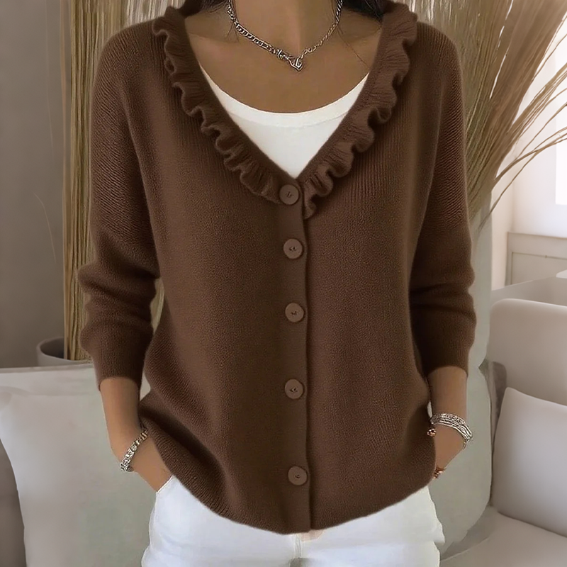 Anamartinezmadrid Olalla | Cárdigan de Punto con Cuello de Volantes – Marrón Oscuro – photo 4