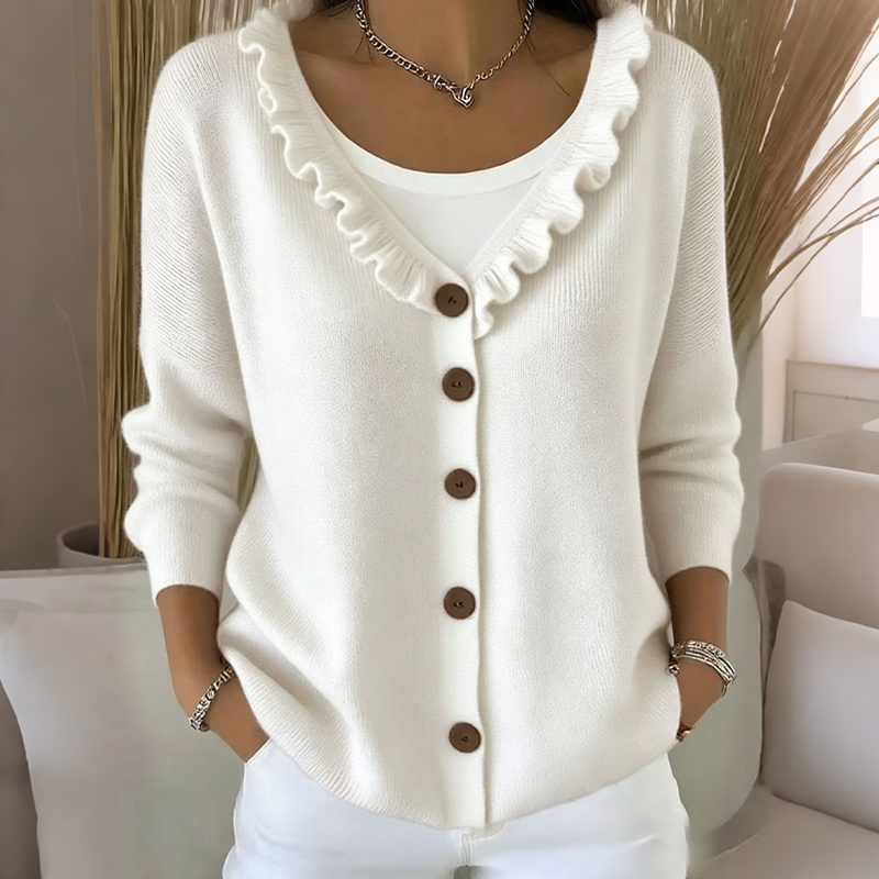 Anamartinezmadrid Olalla | Cárdigan de Punto con Cuello de Volantes – Blanco
