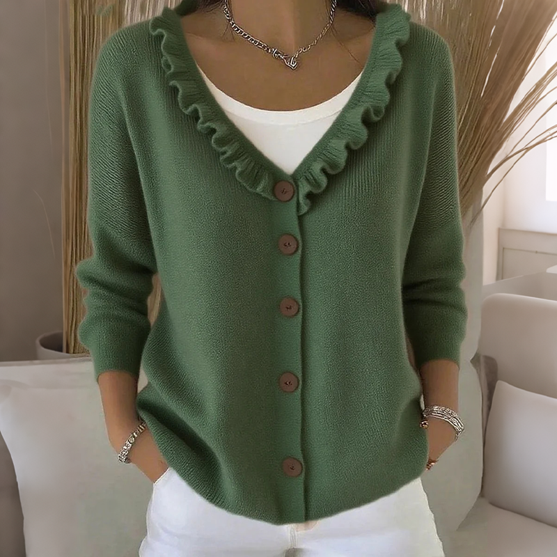 Anamartinezmadrid Olalla | Cárdigan de Punto con Cuello de Volantes – Verde – photo 5