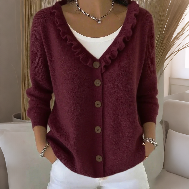 Anamartinezmadrid Olalla | Cárdigan de Punto con Cuello de Volantes – Burdeos – photo 6