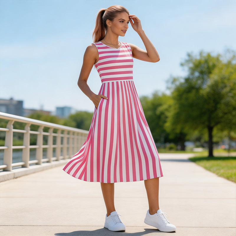 Anamartinezmadrid Noemí | Vestido Midi Sin Mangas con Rayas y Cuello Redondo – photo 10