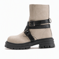 Anamartinezmadrid Leire | Botines con Plataforma, Tacón Ancho y Doble Hebilla – Blanco Roto