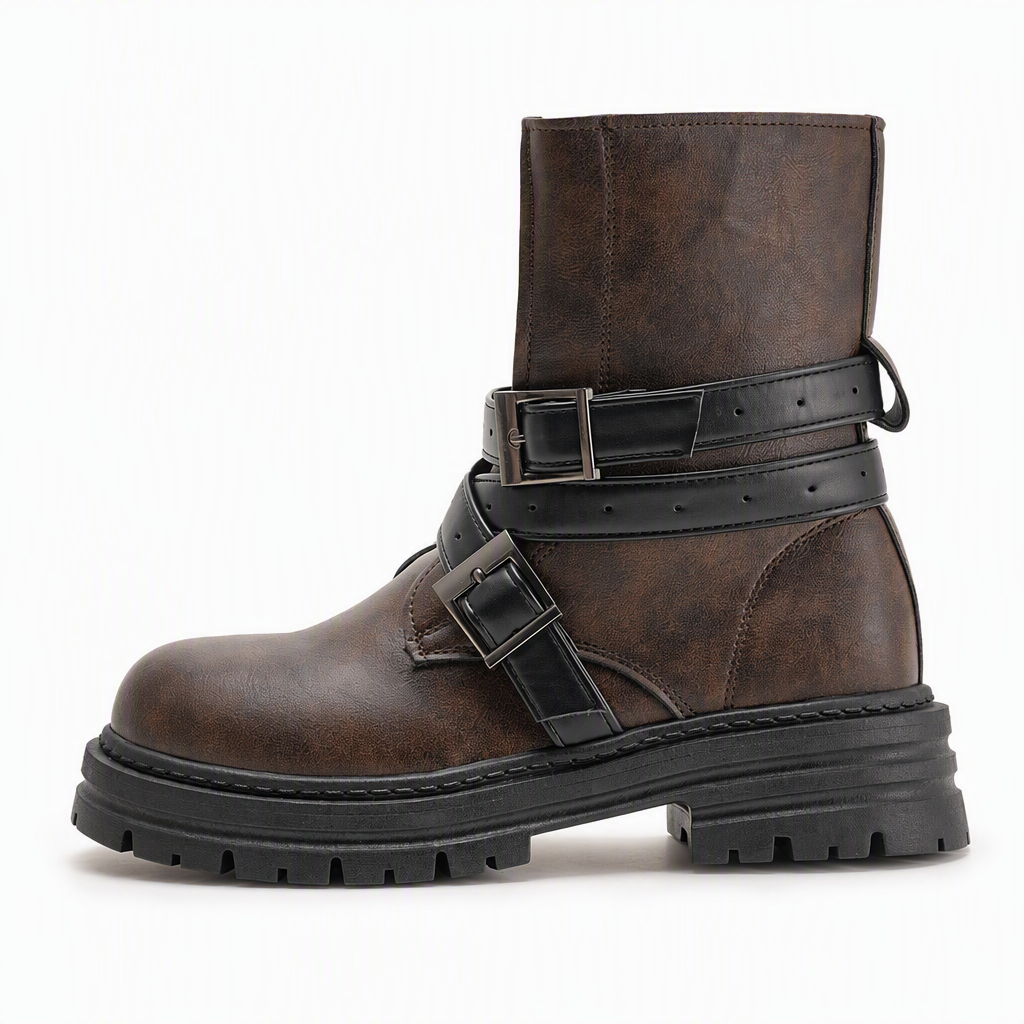 Anamartinezmadrid Leire | Botines con Plataforma, Tacón Ancho y Doble Hebilla – Marrón – photo 2