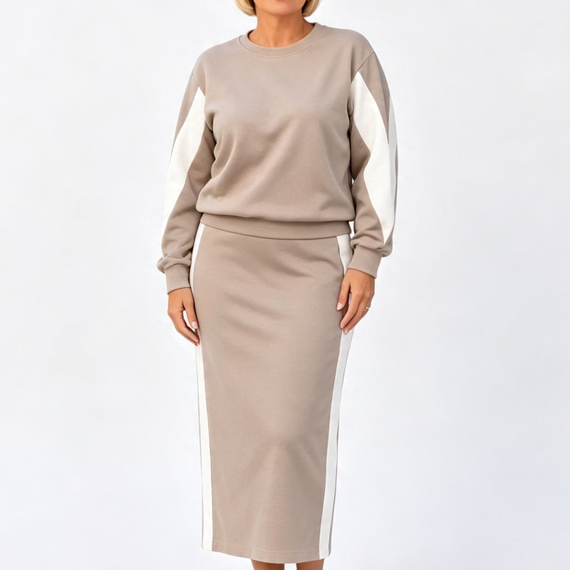 Anamartinezmadrid Mariana | Conjunto de Jersey y Falda Midi de Punto con Contraste – Caqui – photo 4