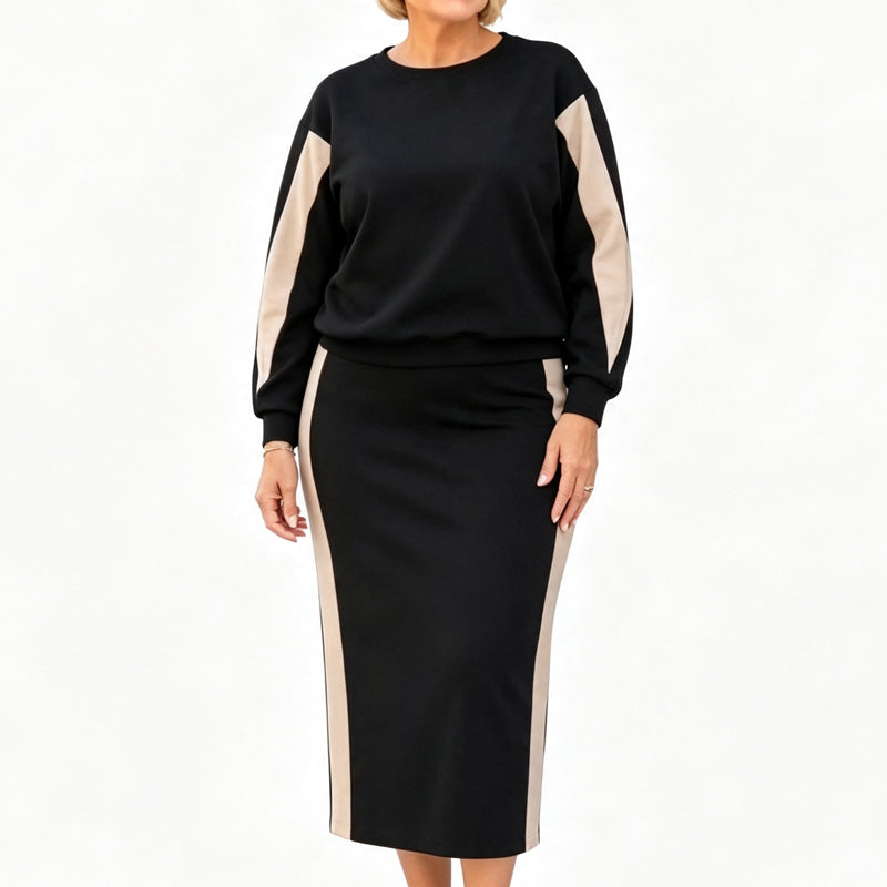 Anamartinezmadrid Mariana | Conjunto de Jersey y Falda Midi de Punto con Contraste – Negro – photo 5