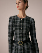 Daniela | Minivestido Negro de Cuadros Cuello Redondo Línea A - Carmen Teruel