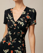 Anamartinezmadrid Minivestido Negro Floral con Escote en V y Botones – photo 2