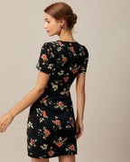 Anamartinezmadrid Minivestido Negro Floral con Escote en V y Botones – photo 3