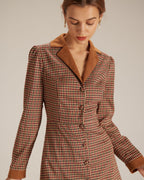 Anamartinezmadrid Minivestido Marrón de Cuadros con Combinación de Ante – photo 3