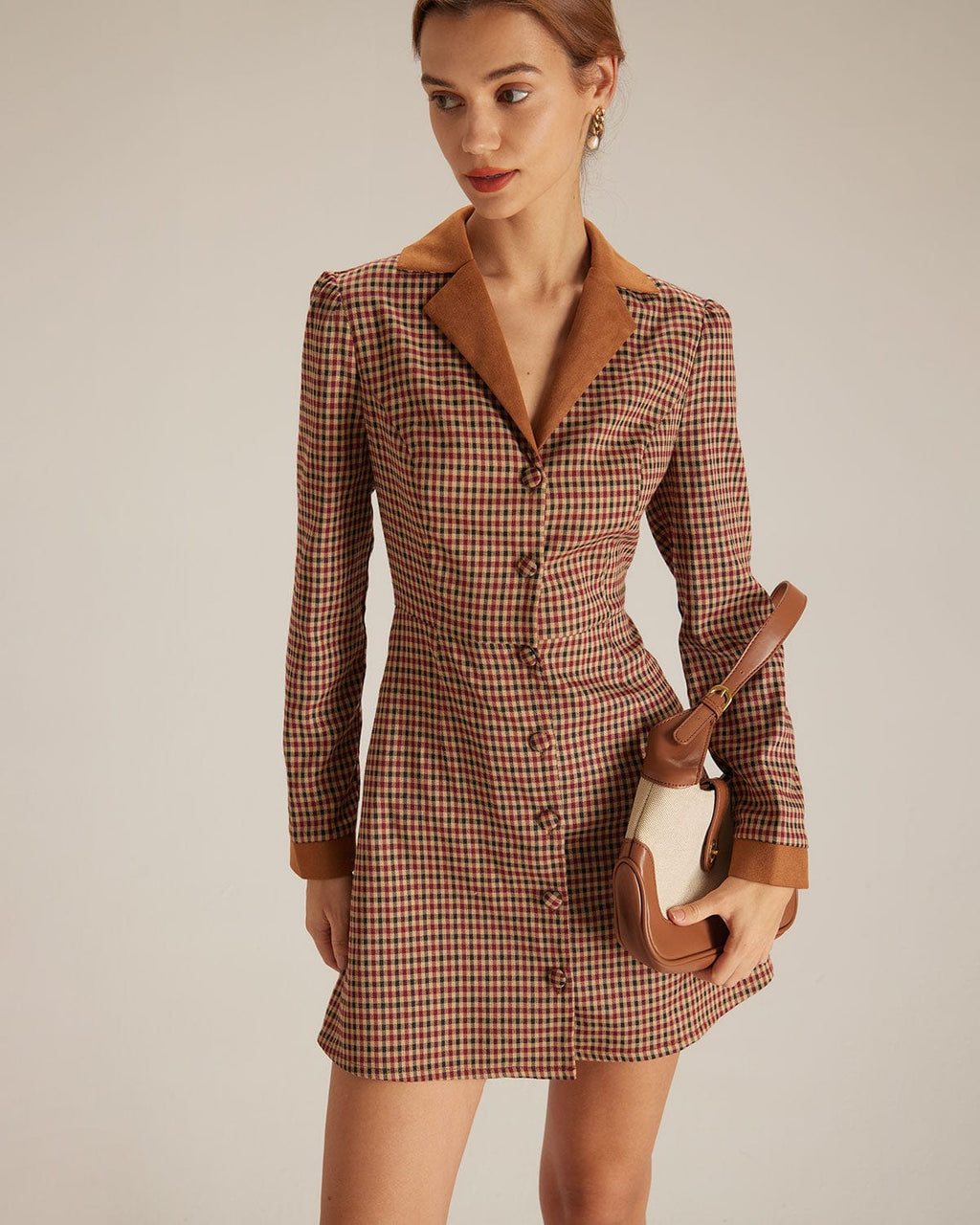Anamartinezmadrid Minivestido Marrón de Cuadros con Combinación de Ante – Marrón