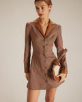 Anamartinezmadrid Minivestido Marrón de Cuadros con Combinación de Ante – Marrón