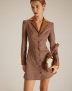 Anamartinezmadrid Minivestido Marrón de Cuadros con Combinación de Ante – Marrón