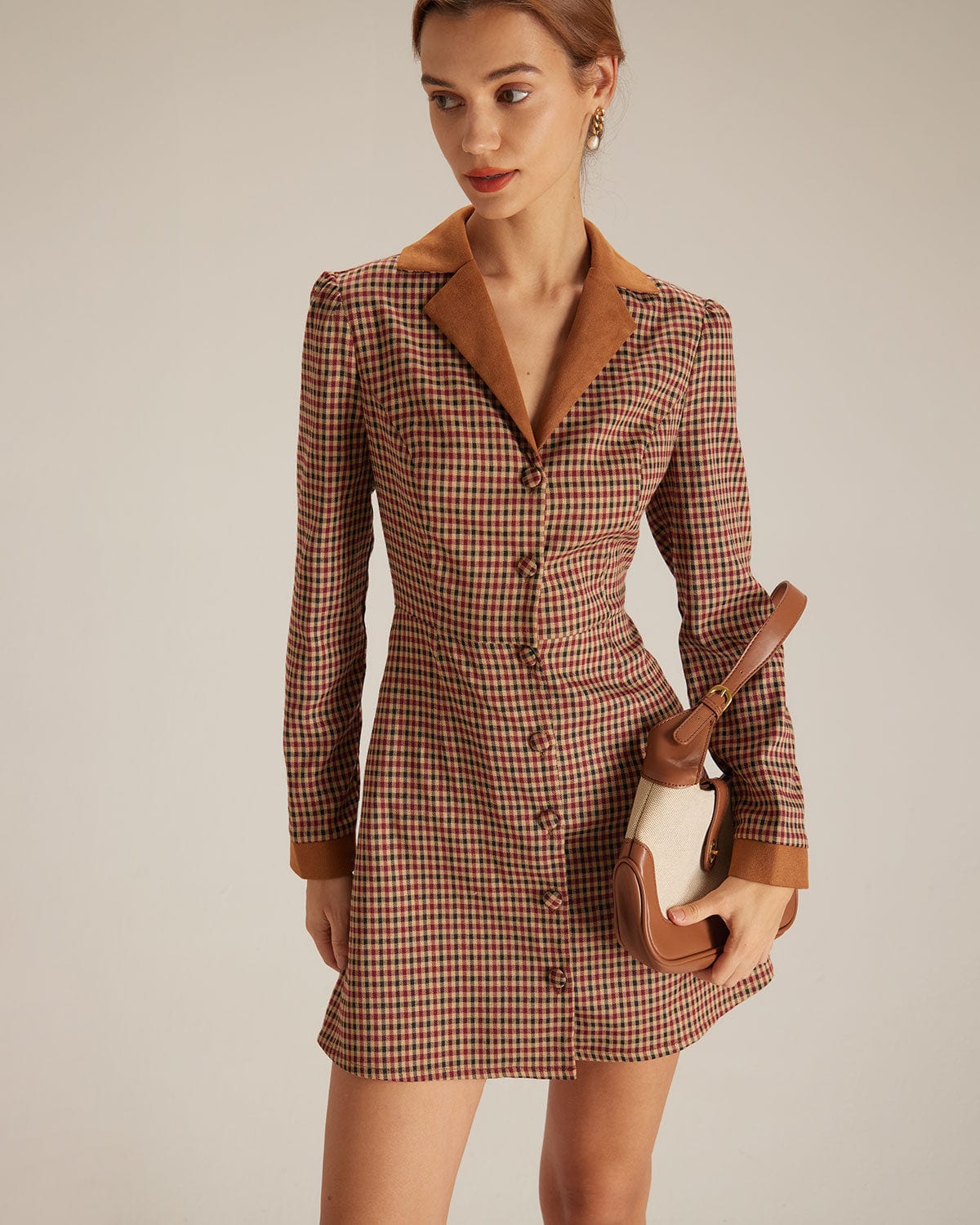 Anamartinezmadrid Minivestido Marrón de Cuadros con Combinación de Ante – Marrón