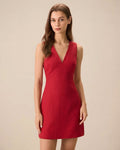 Martina | Minivestido Rojo Sin Mangas de Lino con Escote en V - Carmen Teruel