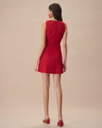 Martina | Minivestido Rojo Sin Mangas de Lino con Escote en V - Carmen Teruel