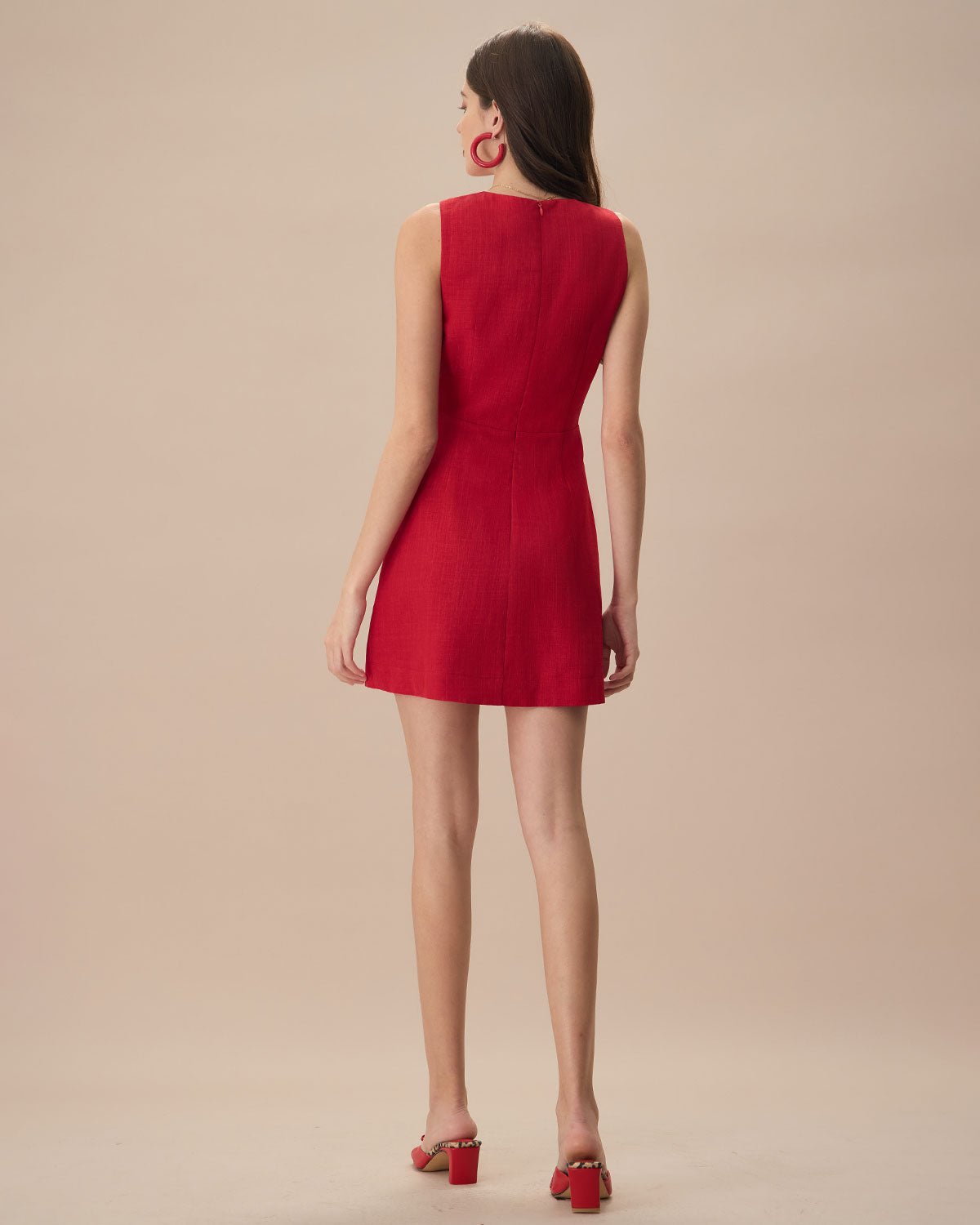 Martina | Minivestido Rojo Sin Mangas de Lino con Escote en V - Carmen Teruel