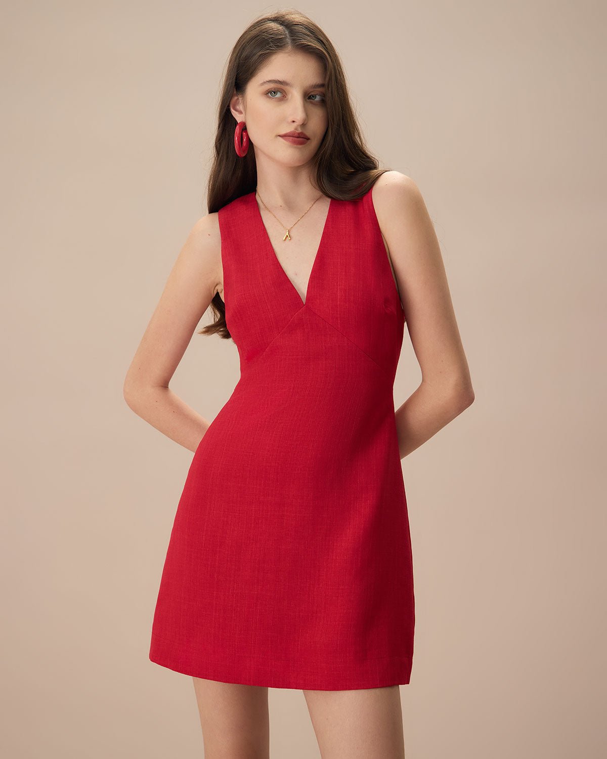 Martina | Minivestido Rojo Sin Mangas de Lino con Escote en V - Carmen Teruel